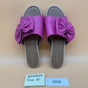 Aerosoles‎ Women's Size 10 Pink Leather Bow Detail Espadrille Slide Sandals